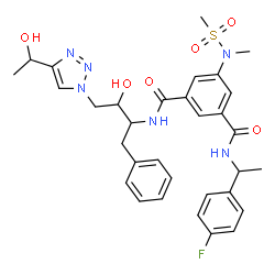 ChemSpider 2D Image | N-[(1R)-1-(4-Fluorophenyl)ethyl]-N'-[(2S,3S)-3-hydroxy-4-{4-[(1S)-1-hydroxyethyl]-1H-1,2,3-triazol-1-yl}-1-phenyl-2-butanyl]-5-[methyl(methylsulfonyl)amino]isophthalamide | C32H37FN6O6S