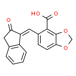 ChemSpider 2D Image | 5-[(E)-(2-Oxo-2,3-dihydro-1H-inden-1-ylidene)methyl]-1,3-benzodioxole-4-carboxylic acid | C18H12O5