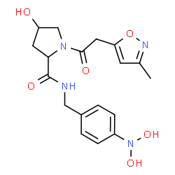 ChemSpider 2D Image | (4R)-N-[4-(dihydroxyamino)benzyl]-4-hydroxy-1-[(3-methylisoxazol-5-yl)acetyl]-L-prolinamide | C18H22N4O6