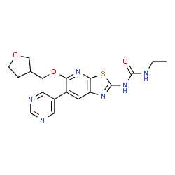 ChemSpider 2D Image | 1-Ethyl-3-{6-(5-pyrimidinyl)-5-[(3R)-tetrahydro-3-furanylmethoxy][1,3]thiazolo[5,4-b]pyridin-2-yl}urea | C18H20N6O3S