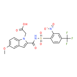 ChemSpider 2D Image | [5-Methoxy-2-({[2-nitro-4-(trifluoromethyl)phenyl]sulfonyl}carbamoyl)-1H-indol-1-yl]acetic acid | C19H14F3N3O8S