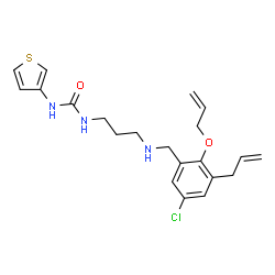 ChemSpider 2D Image | 1-(3-{[3-Allyl-2-(allyloxy)-5-chlorobenzyl]amino}propyl)-3-(3-thienyl)urea | C21H26ClN3O2S