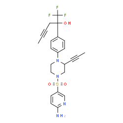 ChemSpider 2D Image | (2R)-2-{4-[(2S)-4-[(6-Amino-3-pyridinyl)sulfonyl]-2-(1-propyn-1-yl)-1-piperazinyl]phenyl}-1,1,1-trifluoro-4-hexyn-2-ol | C24H25F3N4O3S