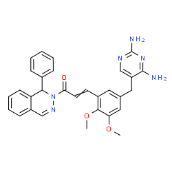 ChemSpider 2D Image | (2E)-3-{5-[(2,4-Diamino-5-pyrimidinyl)methyl]-2,3-dimethoxyphenyl}-1-[(1R)-1-phenyl-2(1H)-phthalazinyl]-2-propen-1-one | C30H28N6O3