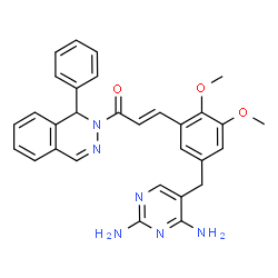 ChemSpider 2D Image | (2E)-3-{5-[(2,4-Diamino-5-pyrimidinyl)methyl]-2,3-dimethoxyphenyl}-1-[(1S)-1-phenyl-2(1H)-phthalazinyl]-2-propen-1-one | C30H28N6O3