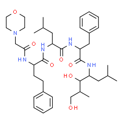 ChemSpider 2D Image | N-{(2S)-2-[(4-Morpholinylacetyl)amino]-4-phenylbutanoyl}-L-leucyl-N-[(2R,3S,4S)-1,3-dihydroxy-2,6-dimethyl-4-heptanyl]-L-phenylalaninamide | C40H61N5O7