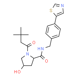 ChemSpider 2D Image | (4R)-1-(3,3-Dimethylbutanoyl)-4-hydroxy-N-[4-(1,3-thiazol-5-yl)benzyl]-L-prolinamide | C21H27N3O3S