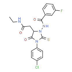 ChemSpider 2D Image | N-{3-(4-Chlorophenyl)-5-[2-(ethylamino)-2-oxoethyl]-4-oxo-2-thioxo-1-imidazolidinyl}-3-fluorobenzamide | C20H18ClFN4O3S