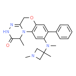 ChemSpider 2D Image | (1R)-9-[(1,3-Dimethyl-3-azetidinyl)(methyl)amino]-1-methyl-8-phenyl-3,5-dihydro[1,2,4]triazino[3,4-c][1,4]benzoxazin-2(1H)-one | C23H27N5O2