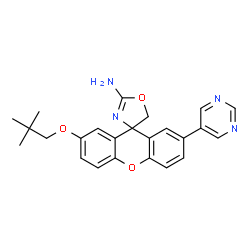 ChemSpider 2D Image | (4S)-2'-(2,2-Dimethylpropoxy)-7'-(5-pyrimidinyl)spiro[1,3-oxazole-4,9'-xanthen]-2-amine | C24H24N4O3