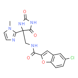 ChemSpider 2D Image | 5-Chloro-N-{[(4S)-4-(1-methyl-1H-imidazol-2-yl)-2,5-dioxo-4-imidazolidinyl]methyl}-1-benzofuran-2-carboxamide | C17H14ClN5O4