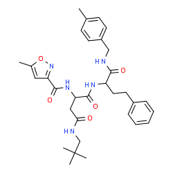 ChemSpider 2D Image | N~4~-(2,2-Dimethylpropyl)-N~1~-{(2S)-1-[(4-methylbenzyl)amino]-1-oxo-4-phenyl-2-butanyl}-N~2~-[(5-methyl-1,2-oxazol-3-yl)carbonyl]-L-aspartamide | C32H41N5O5