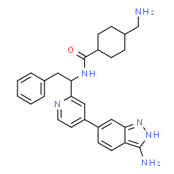 ChemSpider 2D Image | trans-N-{(1S)-1-[4-(3-Amino-2H-indazol-6-yl)-2-pyridinyl]-2-phenylethyl}-4-(aminomethyl)cyclohexanecarboxamide | C28H32N6O