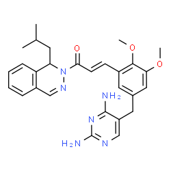 ChemSpider 2D Image | (2E)-3-{5-[(2,4-Diamino-5-pyrimidinyl)methyl]-2,3-dimethoxyphenyl}-1-[(1S)-1-isobutyl-2(1H)-phthalazinyl]-2-propen-1-one | C28H32N6O3