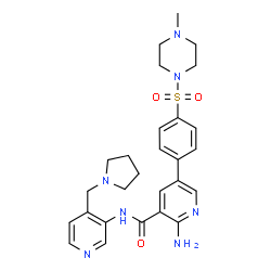 ChemSpider 2D Image | 2-Amino-5-{4-[(4-methyl-1-piperazinyl)sulfonyl]phenyl}-N-[4-(1-pyrrolidinylmethyl)-3-pyridinyl]nicotinamide | C27H33N7O3S