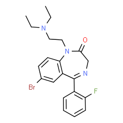 ChemSpider 2D Image | 7-Bromo-1-[2-(diethylamino)ethyl]-5-(2-fluorophenyl)-1,3-dihydro-2H-1,4-benzodiazepin-2-one | C21H23BrFN3O