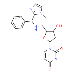 ChemSpider 2D Image | 2',5'-Dideoxy-5'-{[(S)-(1-methyl-1H-imidazol-2-yl)(phenyl)methyl]amino}uridine | C20H23N5O4