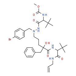 ChemSpider 2D Image | N-Allyl-N~2~-{(2R)-2-benzyl-5-[1-(4-bromobenzyl)-2-{(2S)-2-[(methoxycarbonyl)amino]-3,3-dimethylbutanoyl}hydrazino]-2-hydroxypentanoyl}-3-methyl-L-valinamide | C36H52BrN5O6