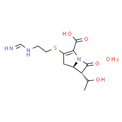 ChemSpider 2D Image | (5R,6S)-6-(1-Hydroxyethyl)-3-({2-[(iminomethyl)amino]ethyl}sulfanyl)-7-oxo-1-azabicyclo[3.2.0]hept-2-ene-2-carboxylic acid hydrate (1:1) | C12H19N3O5S