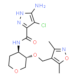 ChemSpider 2D Image | 3-{[(5-Amino-4-chloro-1H-pyrazol-3-yl)carbonyl]amino}-1,5-anhydro-2,3-dideoxy-4-O-[(3,5-dimethyl-1,2-oxazol-4-yl)methyl]-D-threo-pentitol | C15H20ClN5O4