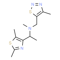 ChemSpider 2D Image | 1-(2,5-Dimethyl-1,3-thiazol-4-yl)-N-methyl-N-[(4-methyl-1,2,3-thiadiazol-5-yl)methyl]ethanamine | C12H18N4S2