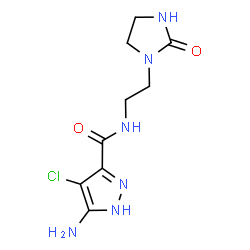 ChemSpider 2D Image | 5-Amino-4-chloro-N-[2-(2-oxo-1-imidazolidinyl)ethyl]-1H-pyrazole-3-carboxamide | C9H13ClN6O2