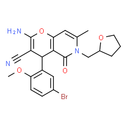ChemSpider 2D Image | 2-Amino-4-(5-bromo-2-methoxyphenyl)-7-methyl-5-oxo-6-(tetrahydro-2-furanylmethyl)-5,6-dihydro-4H-pyrano[3,2-c]pyridine-3-carbonitrile | C22H22BrN3O4