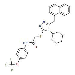 ChemSpider 2D Image | 2-{[4-Cyclohexyl-5-(1-naphthylmethyl)-4H-1,2,4-triazol-3-yl]sulfanyl}-N-[4-(trifluoromethoxy)phenyl]acetamide | C28H27F3N4O2S