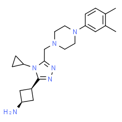 ChemSpider 2D Image | cis-3-(4-Cyclopropyl-5-{[4-(3,4-dimethylphenyl)-1-piperazinyl]methyl}-4H-1,2,4-triazol-3-yl)cyclobutanamine | C22H32N6