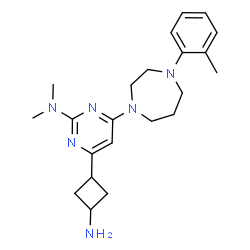 ChemSpider 2D Image | 4-(3-Aminocyclobutyl)-N,N-dimethyl-6-[4-(2-methylphenyl)-1,4-diazepan-1-yl]-2-pyrimidinamine | C22H32N6