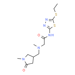ChemSpider 2D Image | N-[5-(Ethylsulfanyl)-1,3,4-thiadiazol-2-yl]-N~2~-methyl-N~2~-[(1-methyl-5-oxo-3-pyrrolidinyl)methyl]glycinamide | C13H21N5O2S2