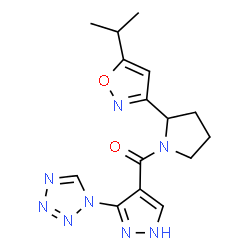 ChemSpider 2D Image | [2-(5-Isopropyl-1,2-oxazol-3-yl)-1-pyrrolidinyl][3-(1H-tetrazol-1-yl)-1H-pyrazol-4-yl]methanone | C15H18N8O2