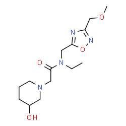 ChemSpider 2D Image | N-Ethyl-2-(3-hydroxy-1-piperidinyl)-N-{[3-(methoxymethyl)-1,2,4-oxadiazol-5-yl]methyl}acetamide | C14H24N4O4