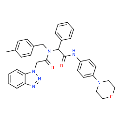 ChemSpider 2D Image | 2-(1H-Benzotriazol-1-yl)-N-(4-methylbenzyl)-N-(2-{[4-(4-morpholinyl)phenyl]amino}-2-oxo-1-phenylethyl)acetamide | C34H34N6O3