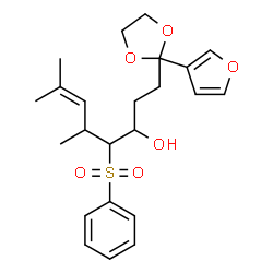 ChemSpider 2D Image | 1-[2-(3-Furyl)-1,3-dioxolan-2-yl]-5,7-dimethyl-4-(phenylsulfonyl)-6-octen-3-ol | C23H30O6S