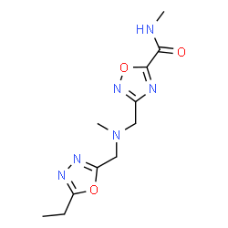 ChemSpider 2D Image | 3-({[(5-Ethyl-1,3,4-oxadiazol-2-yl)methyl](methyl)amino}methyl)-N-methyl-1,2,4-oxadiazole-5-carboxamide | C11H16N6O3