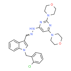ChemSpider 2D Image | 1-(2-Chlorobenzyl)-3-({[2,6-di(4-morpholinyl)-4-pyrimidinyl]hydrazono}methyl)-1H-indole | C28H30ClN7O2