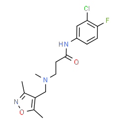 ChemSpider 2D Image | N-(3-Chloro-4-fluorophenyl)-N~3~-[(3,5-dimethyl-1,2-oxazol-4-yl)methyl]-N~3~-methyl-beta-alaninamide | C16H19ClFN3O2
