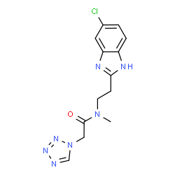 ChemSpider 2D Image | N-[2-(5-Chloro-1H-benzimidazol-2-yl)ethyl]-N-methyl-2-(1H-tetrazol-1-yl)acetamide | C13H14ClN7O