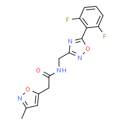 ChemSpider 2D Image | N-{[5-(2,6-Difluorophenyl)-1,2,4-oxadiazol-3-yl]methyl}-2-(3-methyl-1,2-oxazol-5-yl)acetamide | C15H12F2N4O3