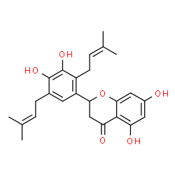 ChemSpider 2D Image | 2-[3,4-Dihydroxy-2,5-bis(3-methyl-2-buten-1-yl)phenyl]-5,7-dihydroxy-2,3-dihydro-4H-chromen-4-one | C25H28O6