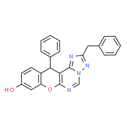ChemSpider 2D Image | 2-Benzyl-12-phenyl-12H-chromeno[3,2-e][1,2,4]triazolo[1,5-c]pyrimidin-9-ol | C25H18N4O2