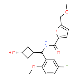 ChemSpider 2D Image | N-[(S)-(5-Fluoro-2-methoxyphenyl)(trans-3-hydroxycyclobutyl)methyl]-5-(methoxymethyl)-2-furamide | C19H22FNO5