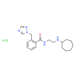 ChemSpider 2D Image | N-[2-(Cycloheptylamino)ethyl]-2-(1H-1,2,4-triazol-1-ylmethyl)benzamide hydrochloride (1:1) | C19H28ClN5O