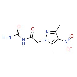 ChemSpider 2D Image | N-Carbamoyl-2-(3,5-dimethyl-4-nitro-1H-pyrazol-1-yl)acetamide | C8H11N5O4