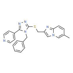 ChemSpider 2D Image | 2-({[4-Benzyl-5-(4-pyridinyl)-4H-1,2,4-triazol-3-yl]sulfanyl}methyl)-6-methylimidazo[1,2-a]pyridine | C23H20N6S