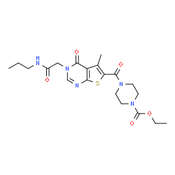ChemSpider 2D Image | Ethyl 4-({5-methyl-4-oxo-3-[2-oxo-2-(propylamino)ethyl]-3,4-dihydrothieno[2,3-d]pyrimidin-6-yl}carbonyl)-1-piperazinecarboxylate | C20H27N5O5S