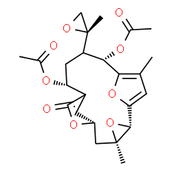 ChemSpider 2D Image | (2S,4R,6S,10R,13S)-4,15-Dimethyl-12-[(2S)-2-methyl-2-oxiranyl]-8-oxo-3,7,17-trioxatetracyclo[12.2.1.1~6,9~.0~2,4~]octadeca-1(16),9(18),14-triene-10,13-diyl diacetate | C24H28O9