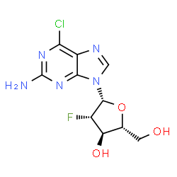 ChemSpider 2D Image | 6-Chloro-9-(2-deoxy-2-fluoro-beta-D-arabinofuranosyl)-9H-purin-2-amine | C10H11ClFN5O3