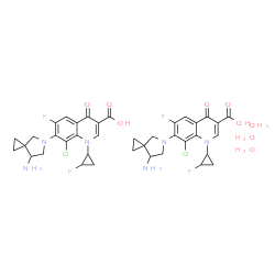 ChemSpider 2D Image | 7-(7-Amino-5-azaspiro[2.4]hept-5-yl)-8-chloro-6-fluoro-1-(2-fluorocyclopropyl)-4-oxo-1,4-dihydro-3-quinolinecarboxylic acid hydrate (2:3) | C38H42Cl2F4N6O9